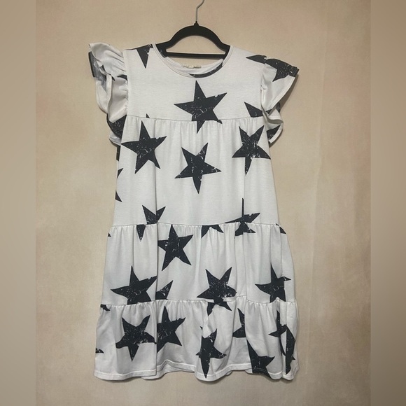Altar'd State women's S bold star novelty print ruffle sleeve tiered dress EUC - Picture 1 of 4